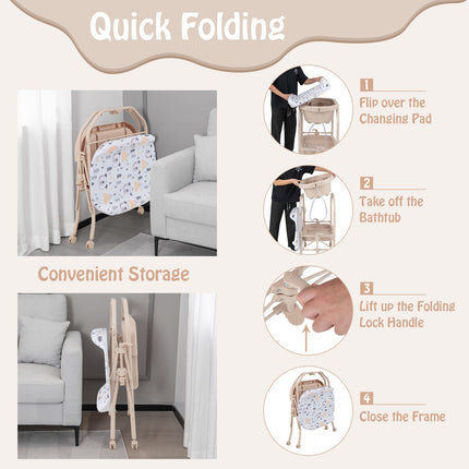 2-In-1 Baby Change Table with Bathtub and Folding Changing Station