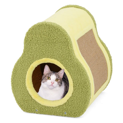 Avocado-Shaped Cat Hous with Jute Scratching Board and Mountain-Shaped Top
