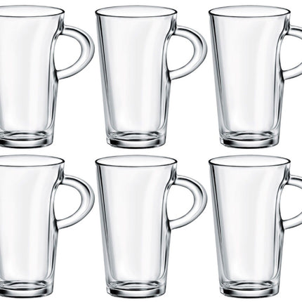 6X Elba Coffee Tall Clear Glass Mug 250Ml Cappuccino Tea Latte Mugs Cup Cups