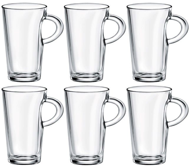 6X Elba Coffee Tall Clear Glass Mug 250Ml Cappuccino Tea Latte Mugs Cup Cups