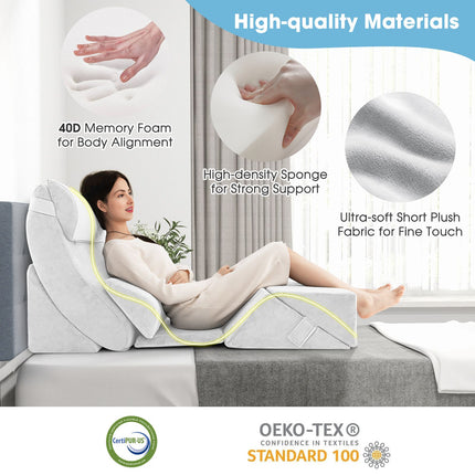 7 PCS Adjustable Support Pillow Set Bed Wedge Pillows with Memory Foam