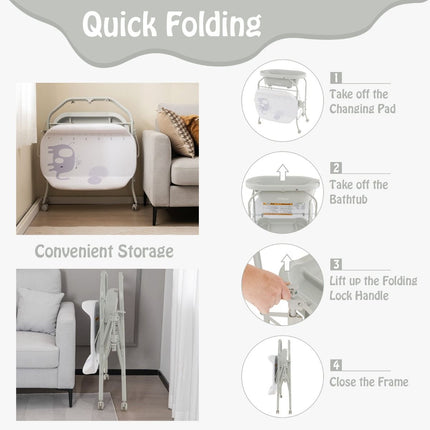 2-In-1 Baby Change Table with Bathtub and Folding Changing Station