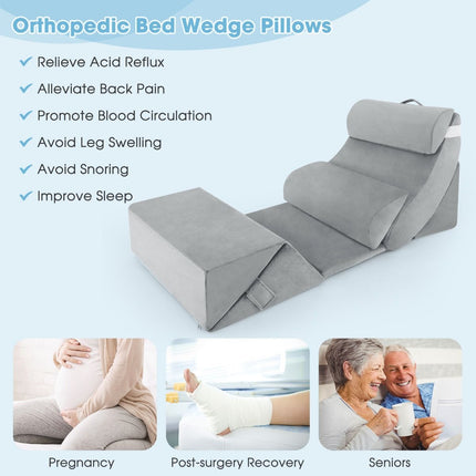 7 PCS Adjustable Support Pillow Set Bed Wedge Pillows with Memory Foam