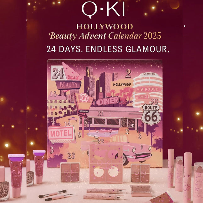 Q-Ki 24 Days Hollywood Beauty Makeup Advent Calendar 2025 & Xmas Cards Christmas Gifts Sets for Girls Teenagers, Girlfriend Gifts Advent Calendar Makeup, Self Care Gifts for Women