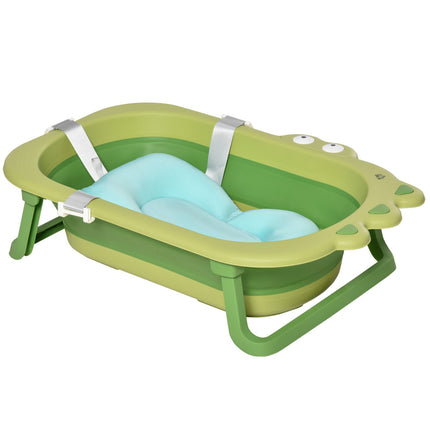 HOMCOM Baby Bath Tub for Toddler Foldable W/ Baby Cushion for 0-3 Years Green