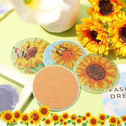 8 Pcs Sunflower Diamond Painting Coasters Kits for Drinks,Diy Diamond Art Coaster Kits for Adults Beginners with Holder,Sunflower Gem Painting Art Craft Kit for Adults.