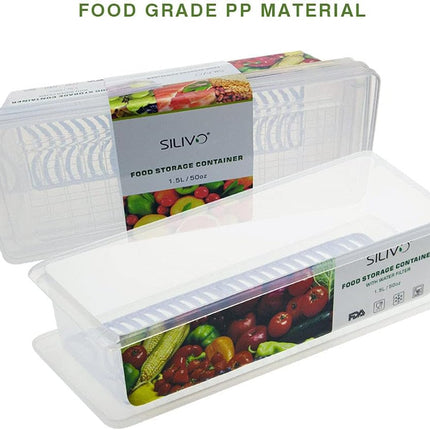 Fridge Organiser with Lids,  Food Storage Containers with Draining Grid, Fridge Organiser for Storing Fresh Fruit, Vegetable and Cheese (3 X 1.5L)