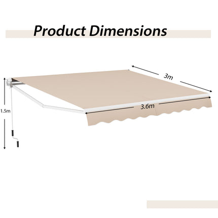 3.6 X 3 M Patio Retractable Awning with Manual Crank Handle