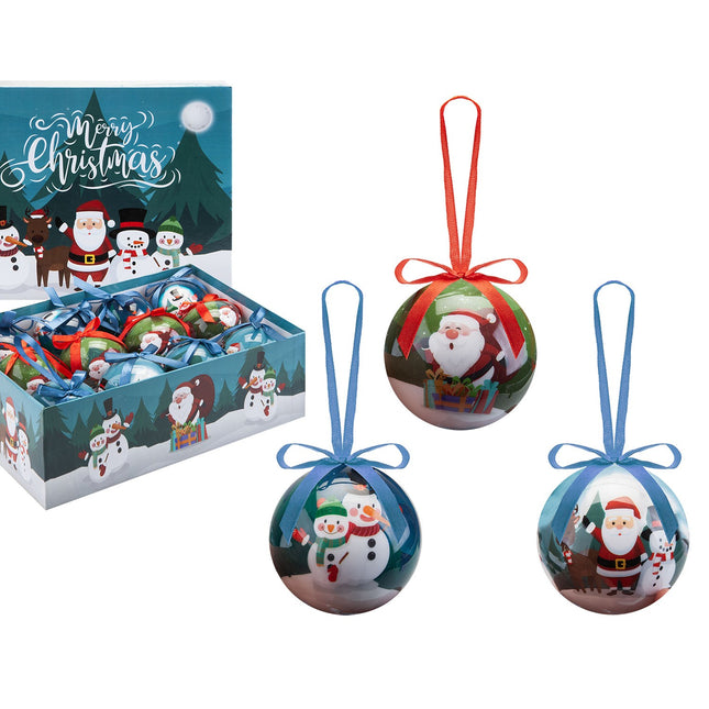 Christmas Bauble Decoration Fun Santa Boxed 12 Piece 7. 5Cm Bauble Set Santa