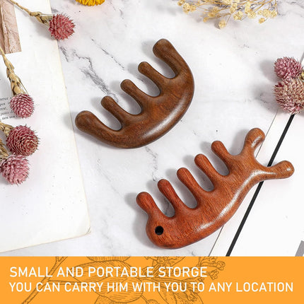 2 Pack Sandalwood Scalp Massage Tool - Wooden Gua Sha Comb for Hair Growth & Stress Relief