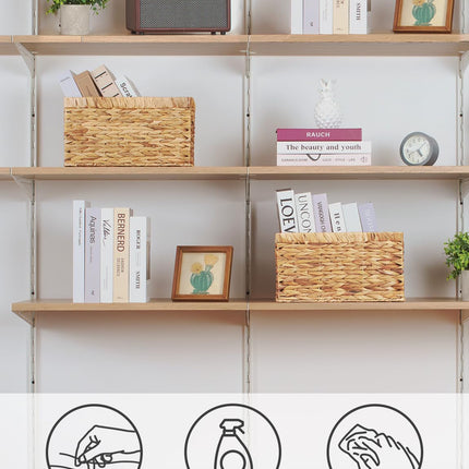 Wicker Storage Baskets for Shelves, Large Shelf Baskets with Handles, Rectangular Wicker Storage Boxes, Woven Basket for Organising Pantry Bathroom, Natural Water Hyacinth, 2-Pack