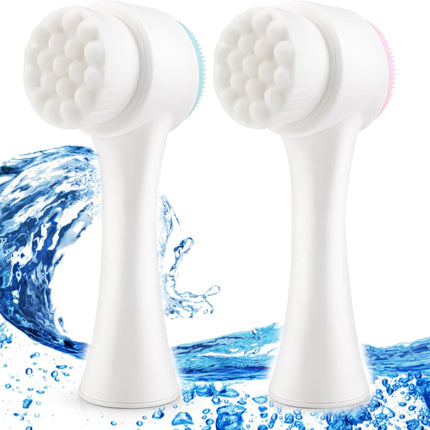 2PCS Manual Facial Cleansing Brush, 2-In-1 Facial Cleansing Brush, Silicone Double Sided Exfoliating Brush, Deep Cleansing Skin Keratin Cleaning System, Wash Makeup Massaging