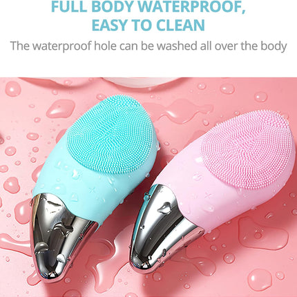 Sonic Facial Cleansing Brush Electric, Waterproof Silicone Face Massager Brush Rechargeable Face Scrubber, Mini Skin Cleanser Exfoliator for Anti-Aging Skincare (Green) (Green)