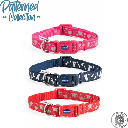 Ancol Fashion Collar Pink Reflective Hearts Adjustable Nylon Dog Collar for Pupp