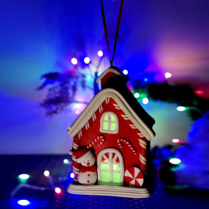 Gingerbread House Christmas Tree Decoration LED Colour Changing Hanging Ornament