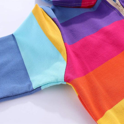 Boys Girls Patchwork Hoodie Zip up Hooded Sweatshirt with Rainbow Embroidery Jacket