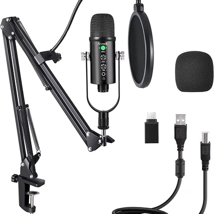 Gaming USB Microphone,Noise Cancellation Condenser Mic for Pc,Podcast Microphone,With Boom Bracket,For Gaming,Podcasting