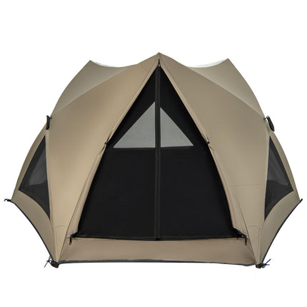 6-Sided Family Tent with Rainfly, Skylight, 3 Doors, 3 Windows