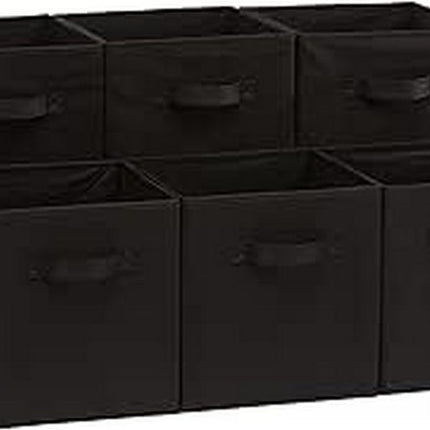 Collapsible Fabric Storage Cube/Organiser with Handles, Pack of 6, Solid Black, 26.6 X 26.6 X 27.9 Cm