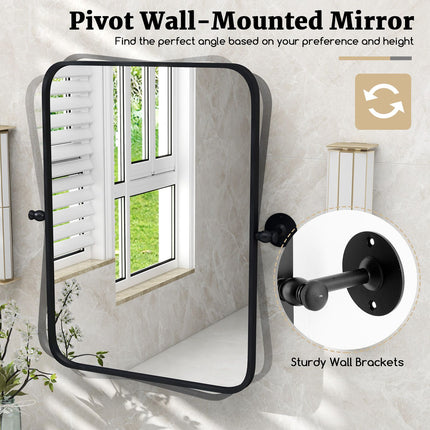 Black Metal Framed Pivot Rectangle Wall-Mounted Mirror