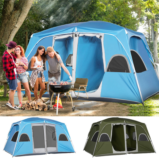 4-8 Person Family Camping Tent with 2 Room Mesh Windows, Easy Set Up