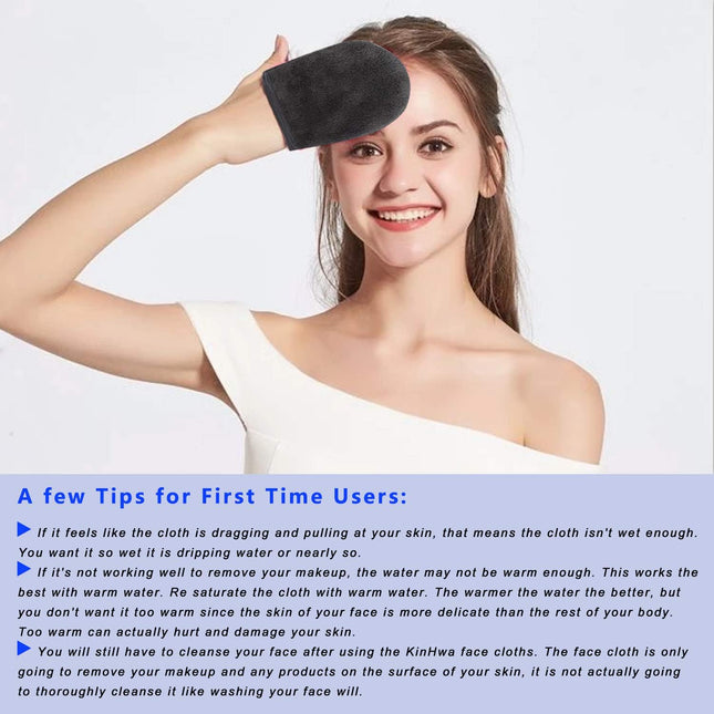 Makeup Remover Mitten Microfibre Face Cloth Reusable Soft Facial Cleansing Gloves for All Skin Types 13Cm X 10Cm 3 Pack Darkgrey
