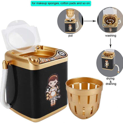 Electric Makeup Brush Cleaner Spinner Machine - Electronic Mini Washing Machine Shape Automatic Makeup Brush Cleaner Dries Deep Cleaning Mini Toy (Gold)