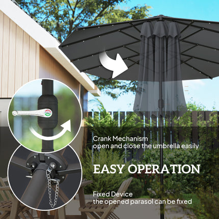 4.4M Double-Sided Sun Umbrella Patio Parasol with LED Solar Lights for Garden