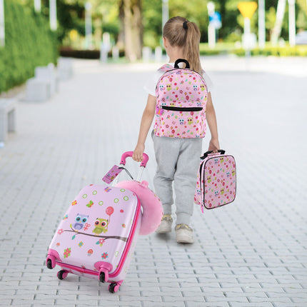5 Piece Kids Luggage Set Carry-On Children Rolling Suitcase Set with Backpack