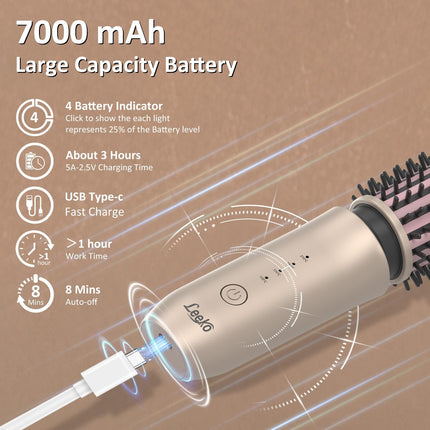 Cordless Hair Curler, 3 in 1 Cordless Hair Styler 40Mm, Portable Cordless Hot Brush with 4 Temperatures, 7000 Mah USB Rechargeable Hot Hair Curler (Gold)