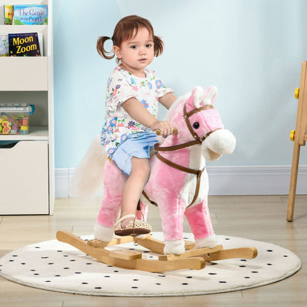 HOMCOM Wooden Ride on Horse, Ride on Pony Gift for Ages 3-6 Years - Pink