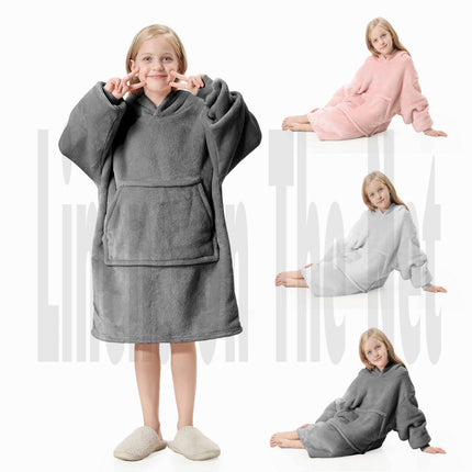 Kids Childrens Hoodie Blanket Oversized Plush Flannel Hooded Sweatshirt