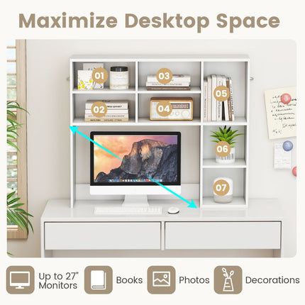 Desktop Bookshelf with 3 Adjustable Shelves and Open Compartment