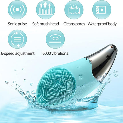 Sonic Facial Cleansing Brush Electric, Waterproof Silicone Face Massager Brush Rechargeable Face Scrubber, Mini Skin Cleanser Exfoliator for Anti-Aging Skincare (Green) (Green)