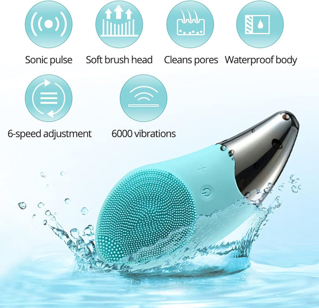 Sonic Facial Cleansing Brush Electric, Waterproof Silicone Face Massager Brush Rechargeable Face Scrubber, Mini Skin Cleanser Exfoliator for Anti-Aging Skincare (Green) (Green)
