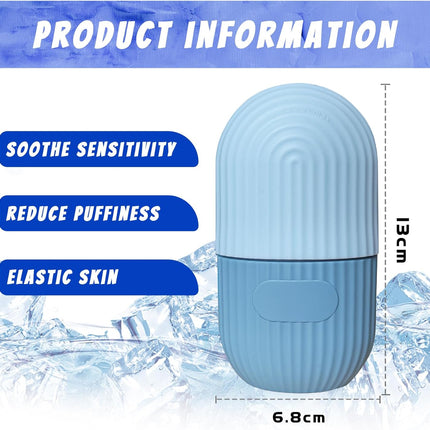 Ice Face Roller, Reusable Silicone Mold Face Massage Eye Facial Beauty Skin Care Tools Apply Ice for Shrink Pores anti Wrinkle Reduce Puffiness Improve Skin Elasticity, Striped, Light Blue