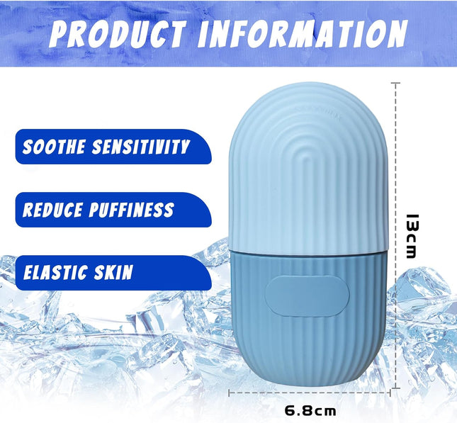 Ice Face Roller, Reusable Silicone Mold Face Massage Eye Facial Beauty Skin Care Tools Apply Ice for Shrink Pores anti Wrinkle Reduce Puffiness Improve Skin Elasticity, Striped, Light Blue