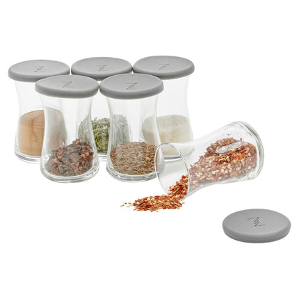 Pasabahce 6 Airtight Silicone Lid Clear Glass Food Storage Spice Jars with Rack