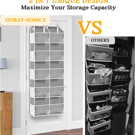 Over the Door Organizer, 5-Tier Extra Large behind Door Storage with 10 Big Front & 10 Mesh Pockets, 80Lb Capacity, Hanging Storage Organizer with Clear Window Kids Toys, Shoes, Diapers, Light Grey