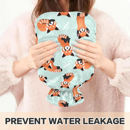 Cute Red Panda Bamboo Hot Water Bottle with Cover, 1L Winter Warm Transparent Hot Water Bag Portable Hot Water Bottles for Menstrual Cramps, Neck and Shoulder Pain Relief