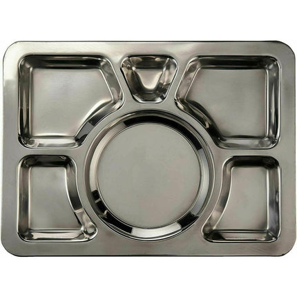 Stainless Steel 6 Compartment Thali, Food Serving Indian Dinner Plate Lunch Tray