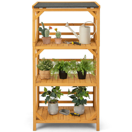 137CM 3-Tier Garden Plant Stand with Weatherproof Asphalt Roof