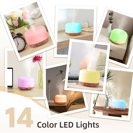 500Ml Essential Oil Diffuser, 5 in 1 Ultrasonic Aroma Scented Oil Diffuser Vaporizer Humidifier, Ｑuiet Diffuser with Timer Settings, Waterless Auto-Off & 7 LED Light Colours