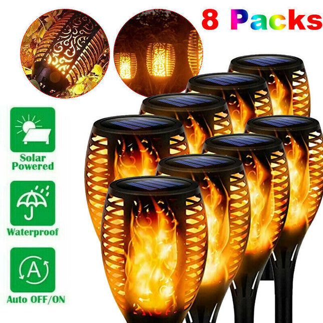 8× Flame Effect Solar Outdoor Lights Stake Garden Path Flickering LED Torch Lamp