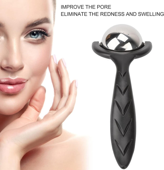 Roller Massage Ball, Stainless Steel Roller Reduce Puffiness Cellulite Roller Handheld Back Roller Cold Warm Compression Temperature Keeper Muscle Relief for Body Neck Shoulder Leg Calf(Black)