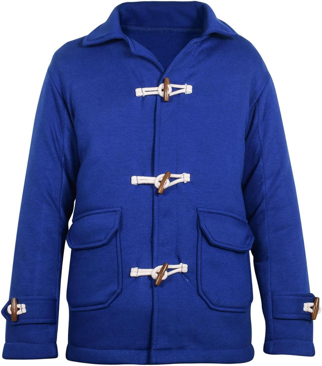 Girls Boys Royal Duffle Fleece Coat Stylish Utility Pockets Long Sleeves Trendy Fashion Thick Jacket