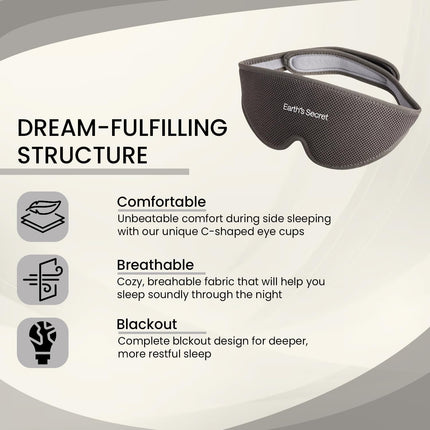 Earth'S Secret Sleep Mask - C-Shaped Eye Cups, Soft Breathable Material with Complete Blackout Design | Perfect for Side Sleepers - Easily Adjustable Straps for Deep Restful Sleep (Grey)