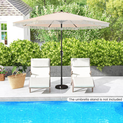 9 FT Patio Umbrella with Fringe Tassel Umbrella with Tilt and Crank