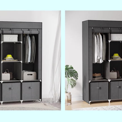 HOMCOM Portable Fabric Wardrobe with 5 Shelves and 3 Fabric Drawers, Grey