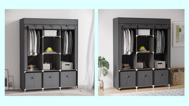 HOMCOM Portable Fabric Wardrobe with 5 Shelves and 3 Fabric Drawers, Grey